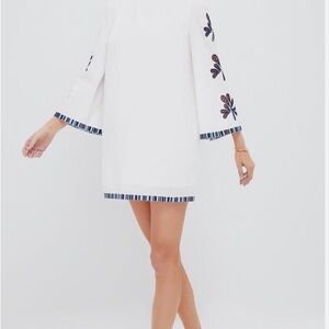 Tuckernuck White Embroidered Mini Dress with Navy Trim